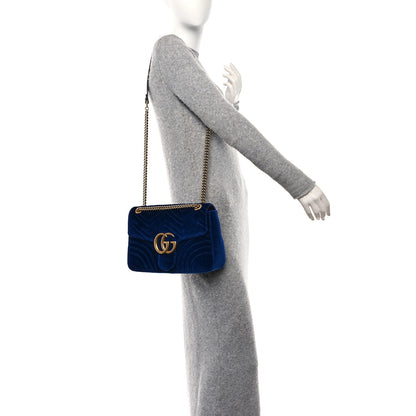 Gucci Velvet Matelasse Medium GG Marmont Shoulder Bag Cobalt Blue 2 of 11
