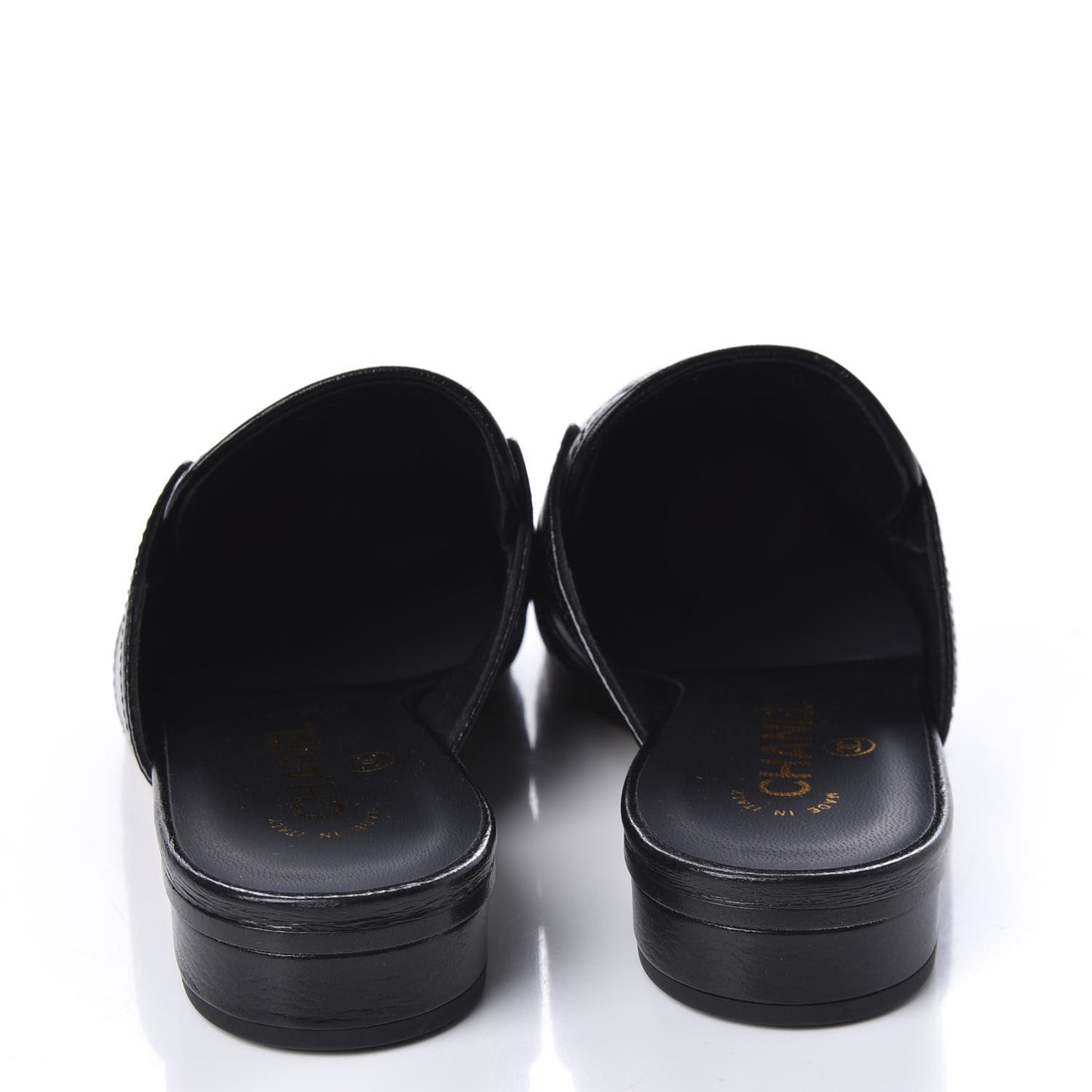 Glazed Deerskin Grosgrain Quilted Chain Mules 37 Black