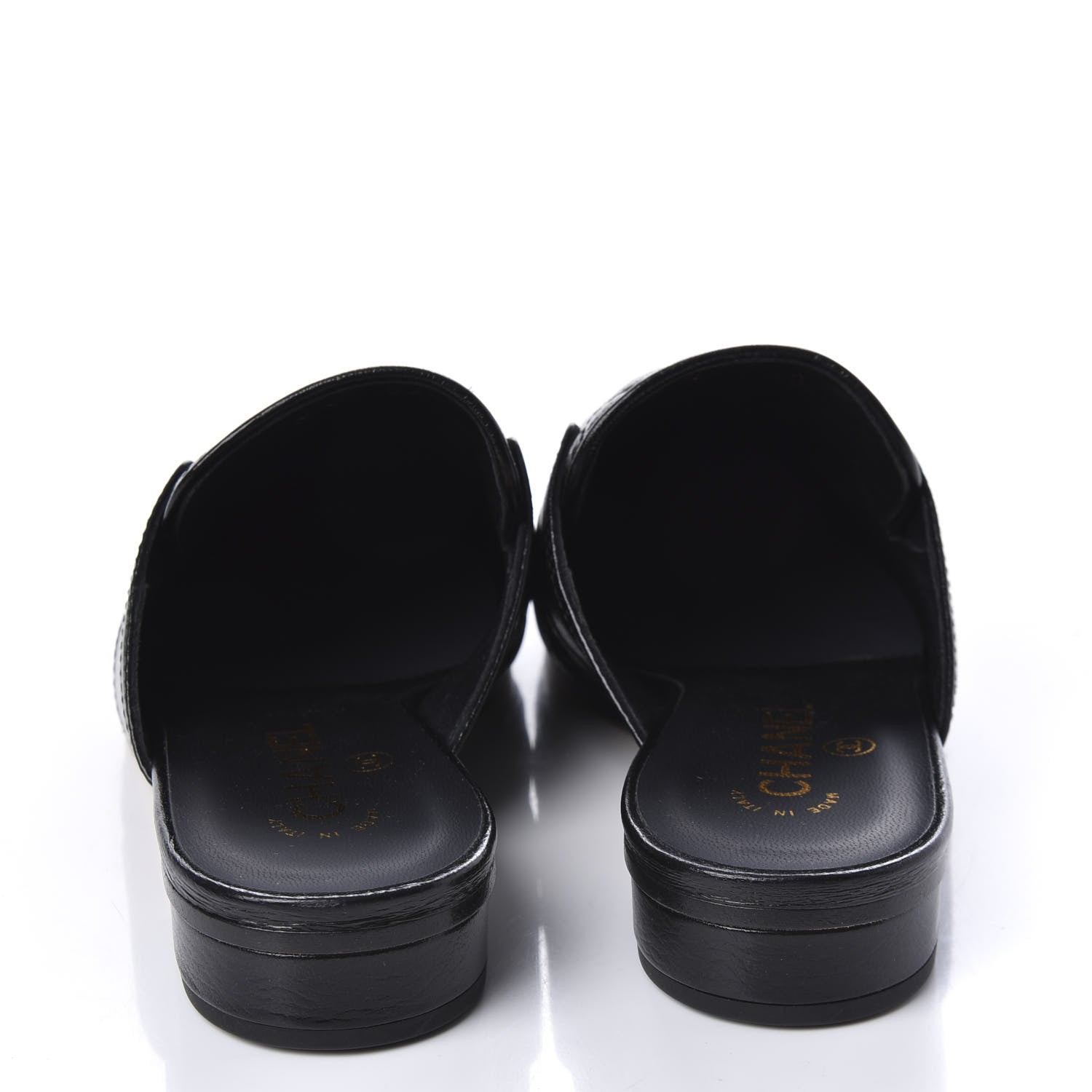 Chanel Glazed Deerskin Grosgrain Quilted Chain Mules 37 Black 6 of 10