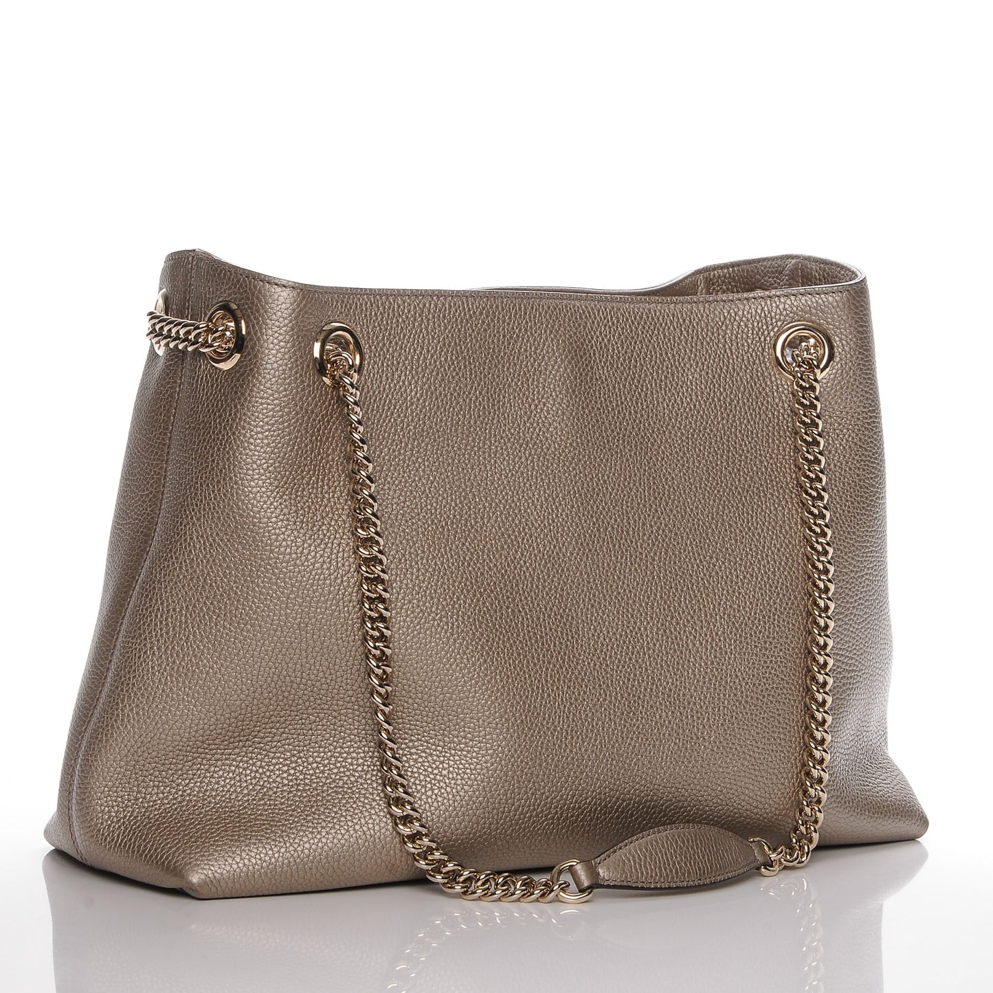Metallic Pebbled Calfskin Medium Soho Chain Shoulder Bag Golden Beige