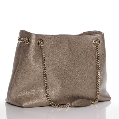 Gucci Metallic Pebbled Calfskin Medium Soho Chain Shoulder Bag Golden Beige 3 of 7
