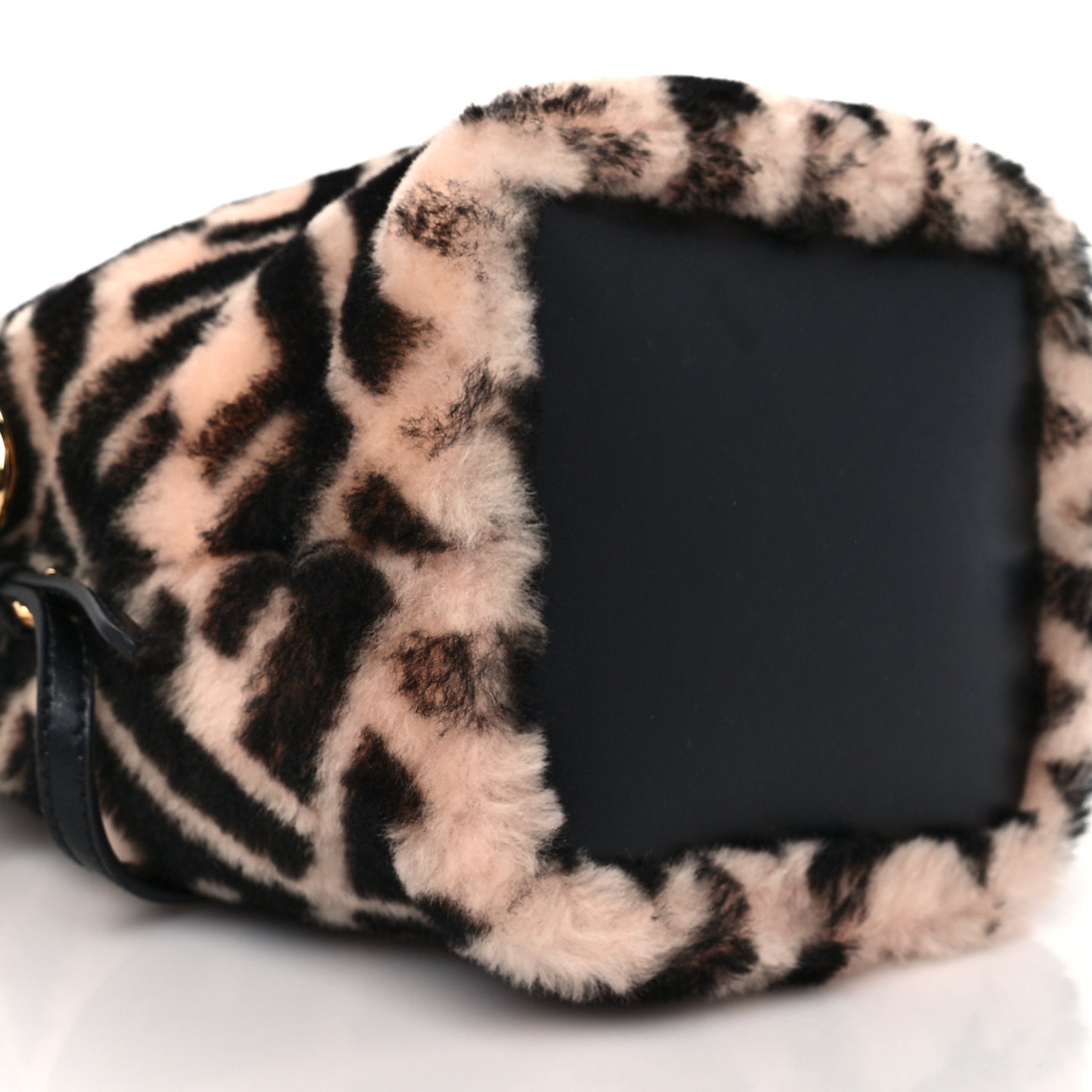 Shearling F is Fendi Macro FF 1974 Diagonal Mini Mon Tresor Bucket Bag Light Rose Black