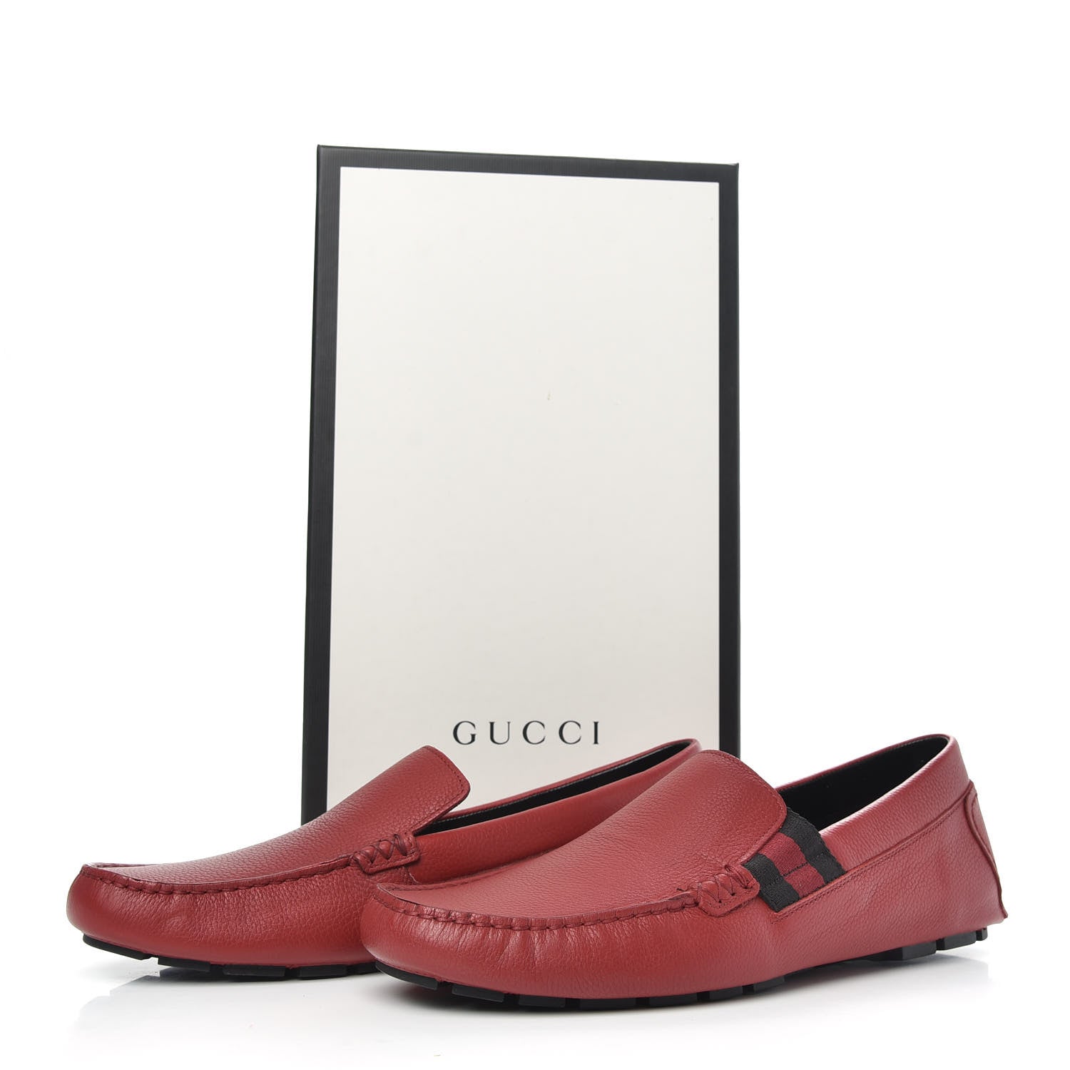 Gucci Calfskin Web Mens Driver Loafers 8.5 Red 8 of 8
