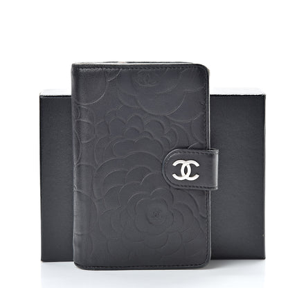 Chanel Lambskin Camellia Embossed Zipped Pocket Wallet Black 19 of 19