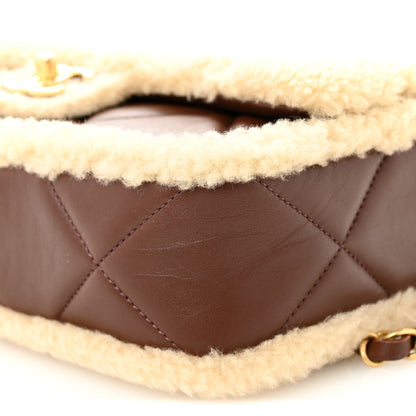 Chanel Shearling Lambskin Quilted Furry Coco Flap Beige Dark Brown 18 of 21