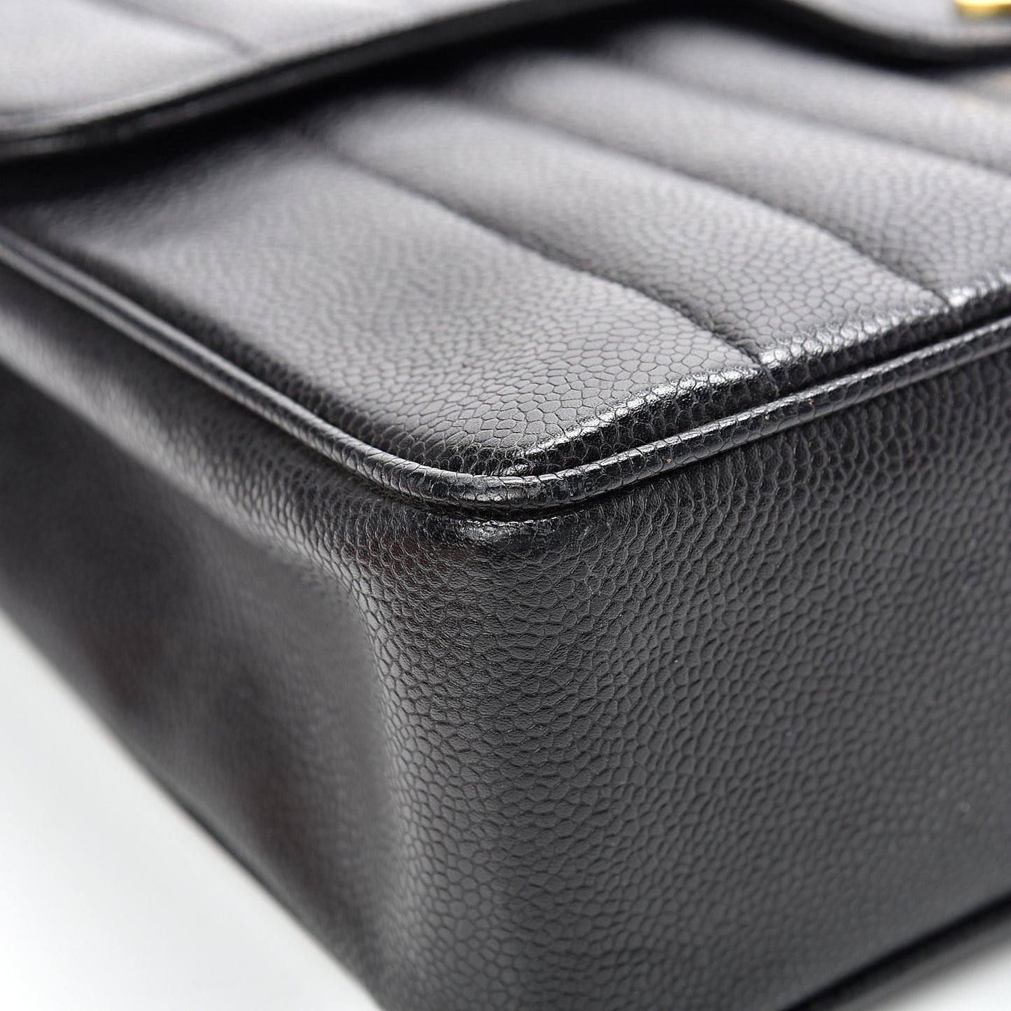 Caviar Vertical Quilted Jumbo Single Flap Black