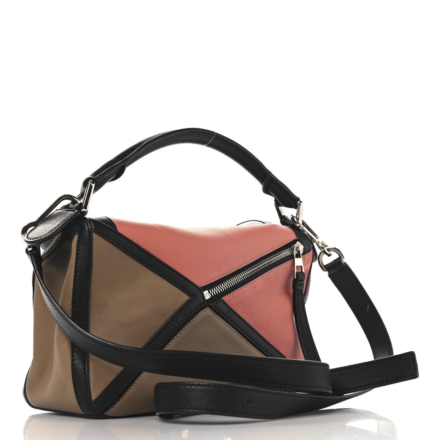 Calfskin Small Graphic Puzzle Bag Pink Tulip Mocca