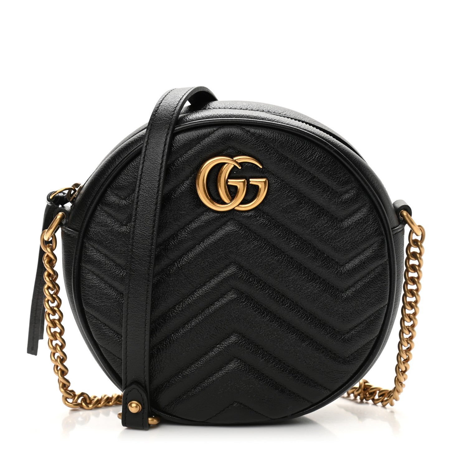Azalea Calfskin Matelasse Heart Mini GG Marmont Round Shoulder Bag Black
