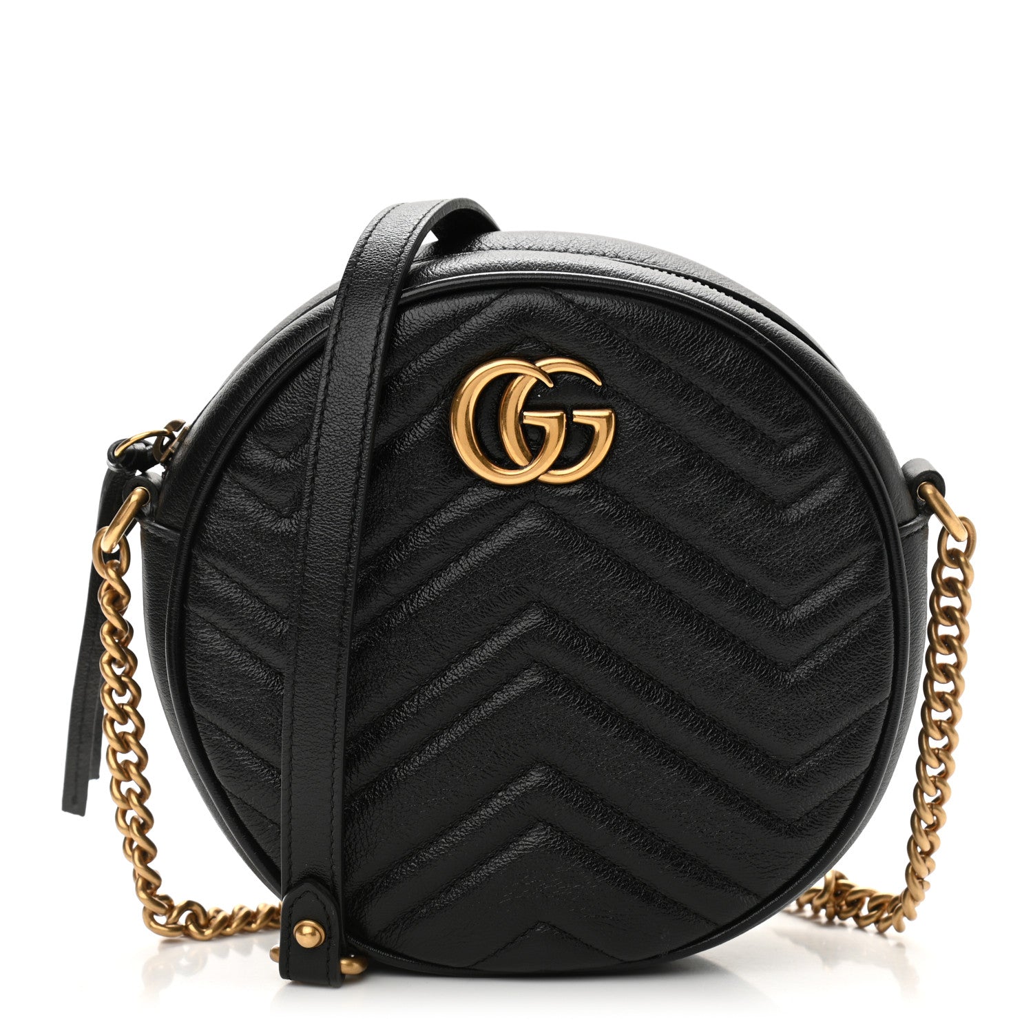 Gucci Azalea Calfskin Matelasse Heart Mini GG Marmont Round Shoulder Bag Black 1 of 12