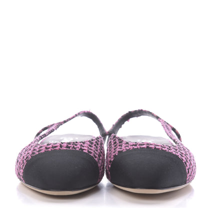 Chanel Tweed Grosgrain Cap Toe CC Slingback Flat 39 Pink Black 2 of 10