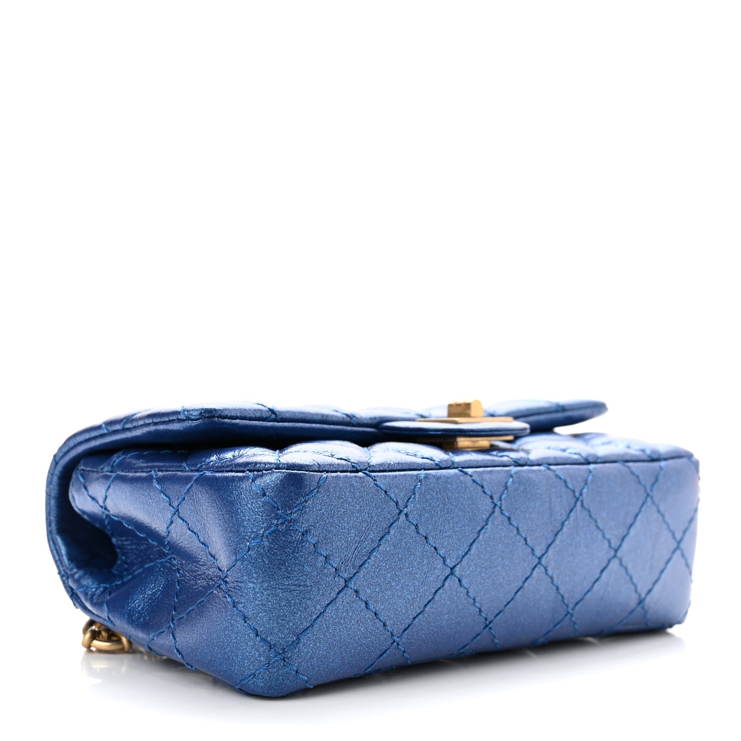 Metallic Aged Calfskin Quilted 2.55 Reissue Flap Belt Bag Clutch Blue
