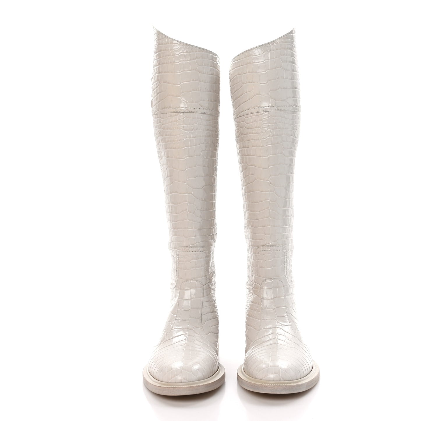 Calfskin Crocodile Embossed Karligraphy Logo Riding Boots 38 White