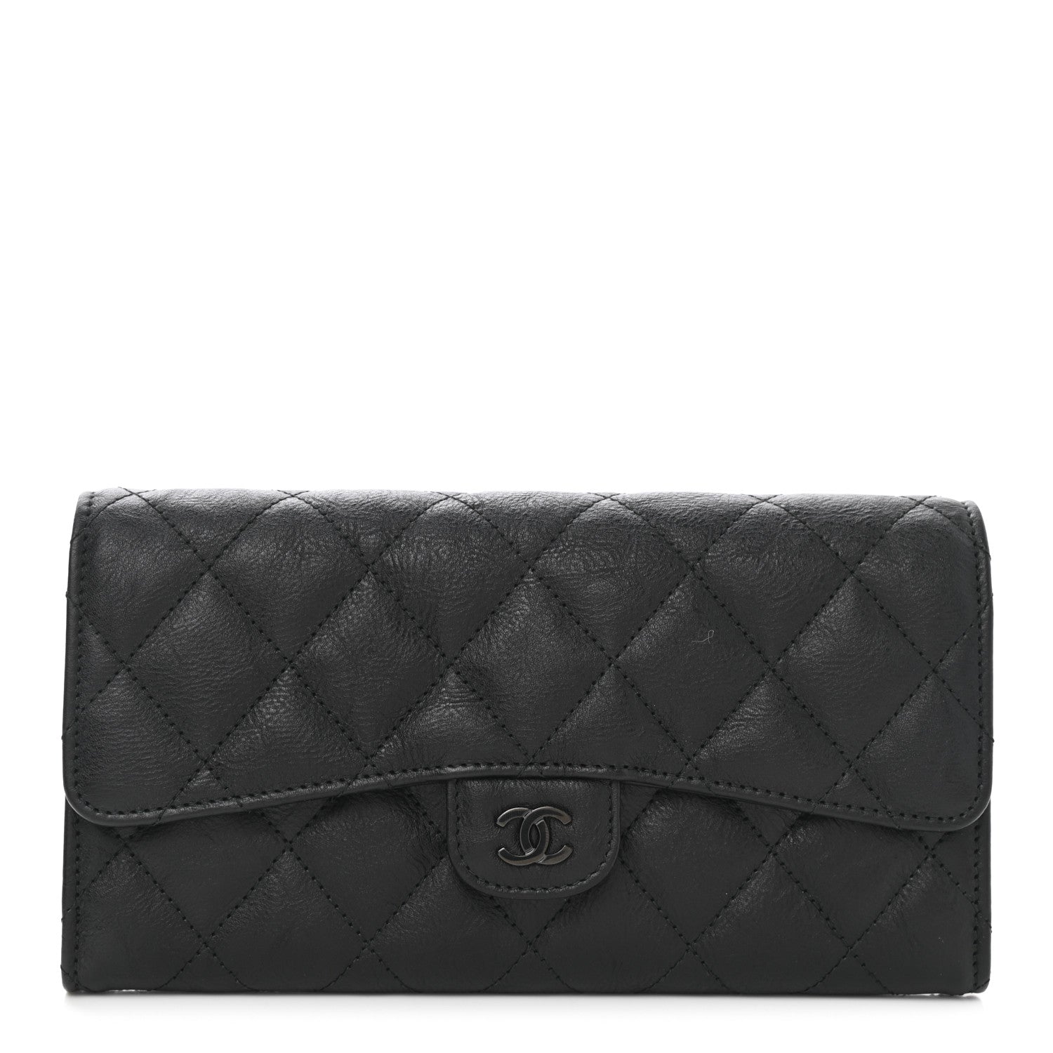 Chanel Crumpled Calfskin Quilted Large Flap Wallet So Black 1 of 9