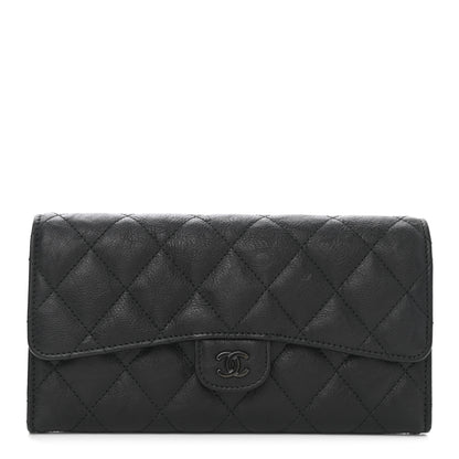 Chanel Crumpled Calfskin Quilted Large Flap Wallet So Black 1 of 9
