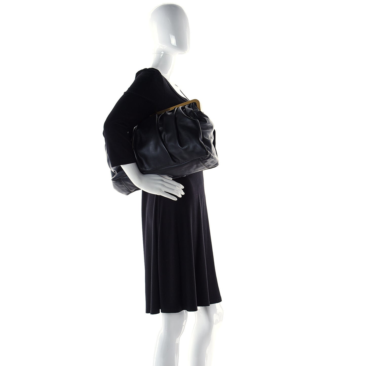 Lambskin Wave Frame Clutch Black