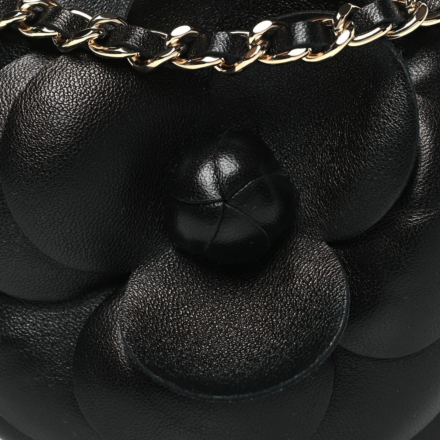 Lambskin Mini Camellia Bouquet Clutch With Chain Black