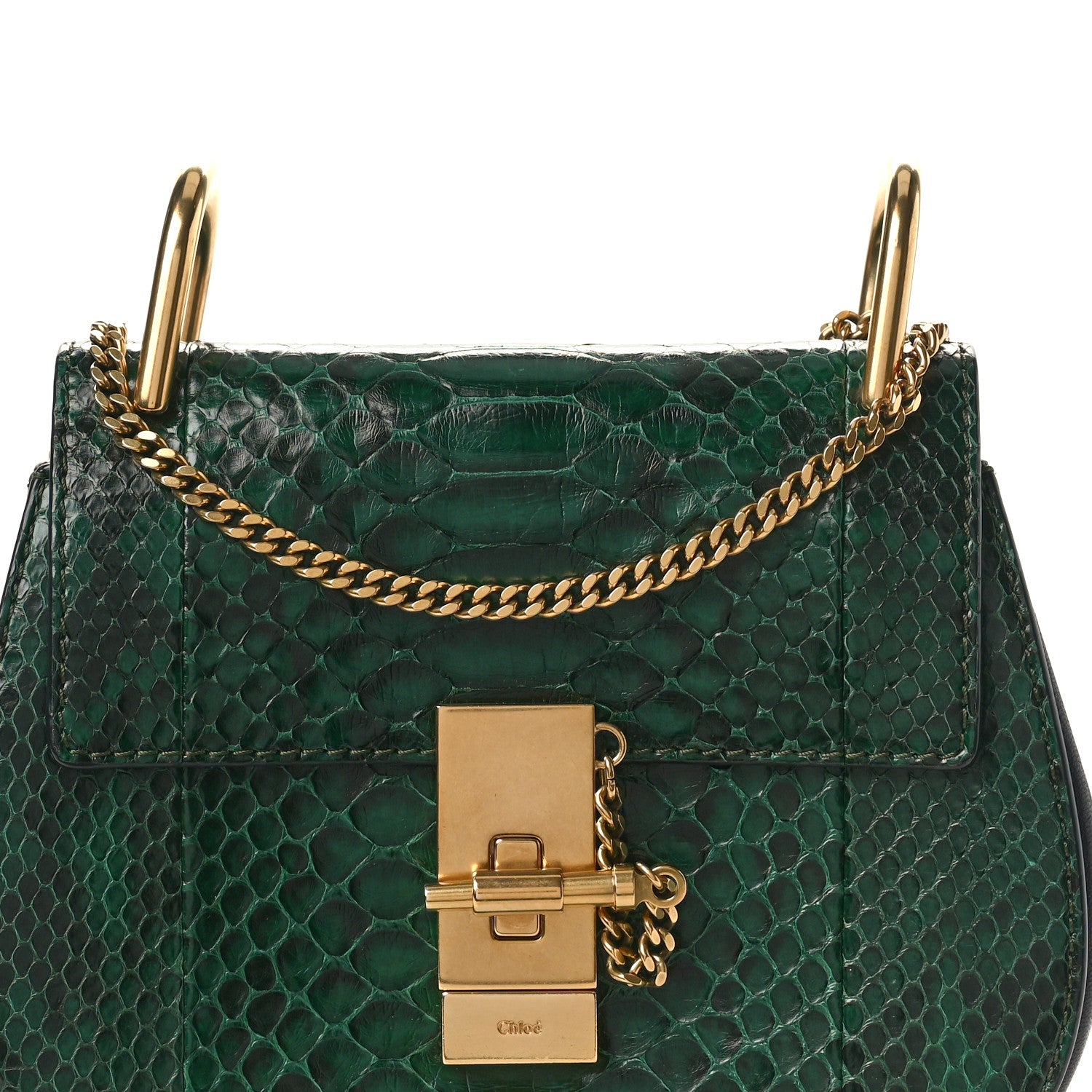Chloe Snakeskin Mini Drew Shoulder Bag Green 7 of 9