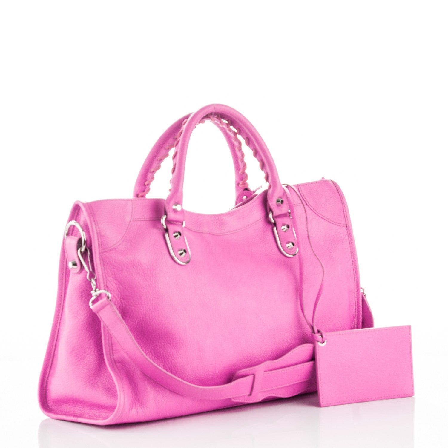 Balenciaga Chevre Silver Metallic Edge Hardware City Rose Fluo 3 of 8