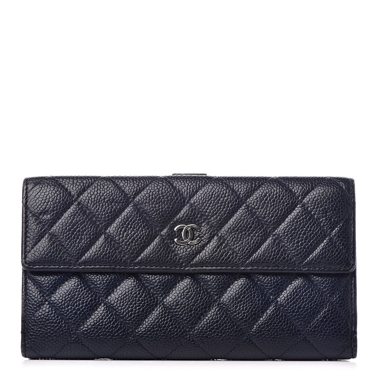Caviar Quilted CC Long Double Wallet Navy
