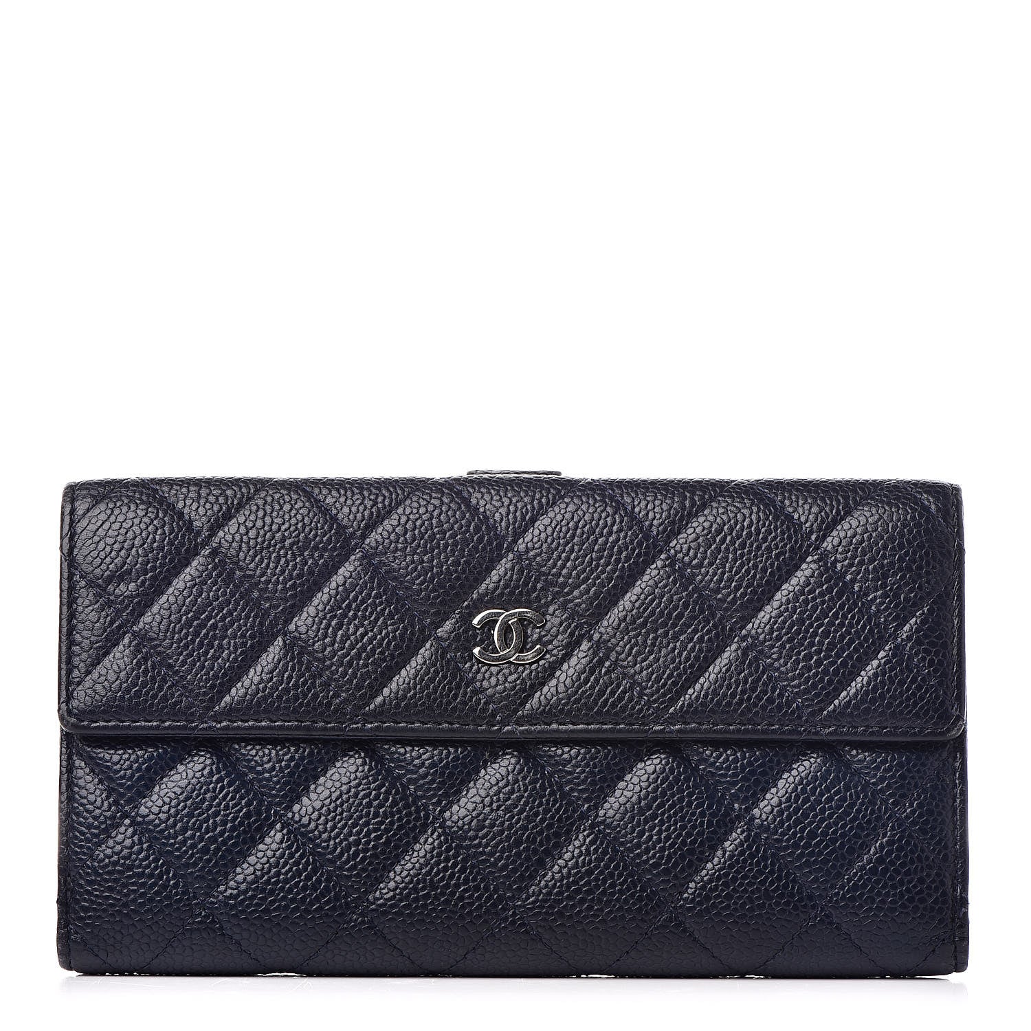 Chanel Caviar Quilted CC Long Double Wallet Navy 1 of 14