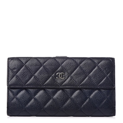Chanel Caviar Quilted CC Long Double Wallet Navy 1 of 14