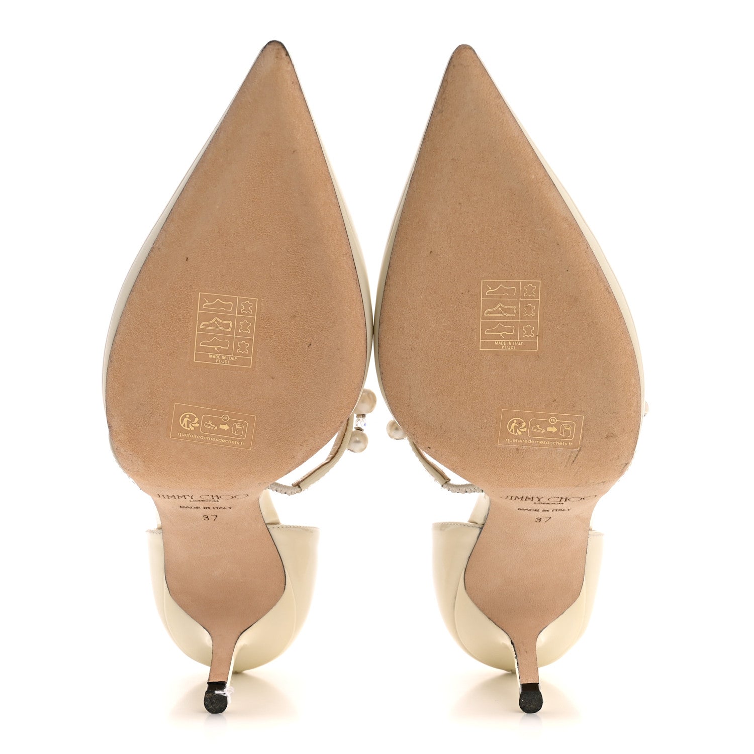 Jimmy Choo Patent Pearl Embellished Aurelie 65 Pumps 37 Latte White 6 of 9