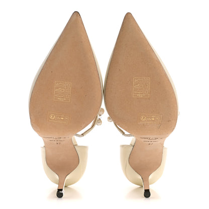 Jimmy Choo Patent Pearl Embellished Aurelie 65 Pumps 37 Latte White 6 of 9