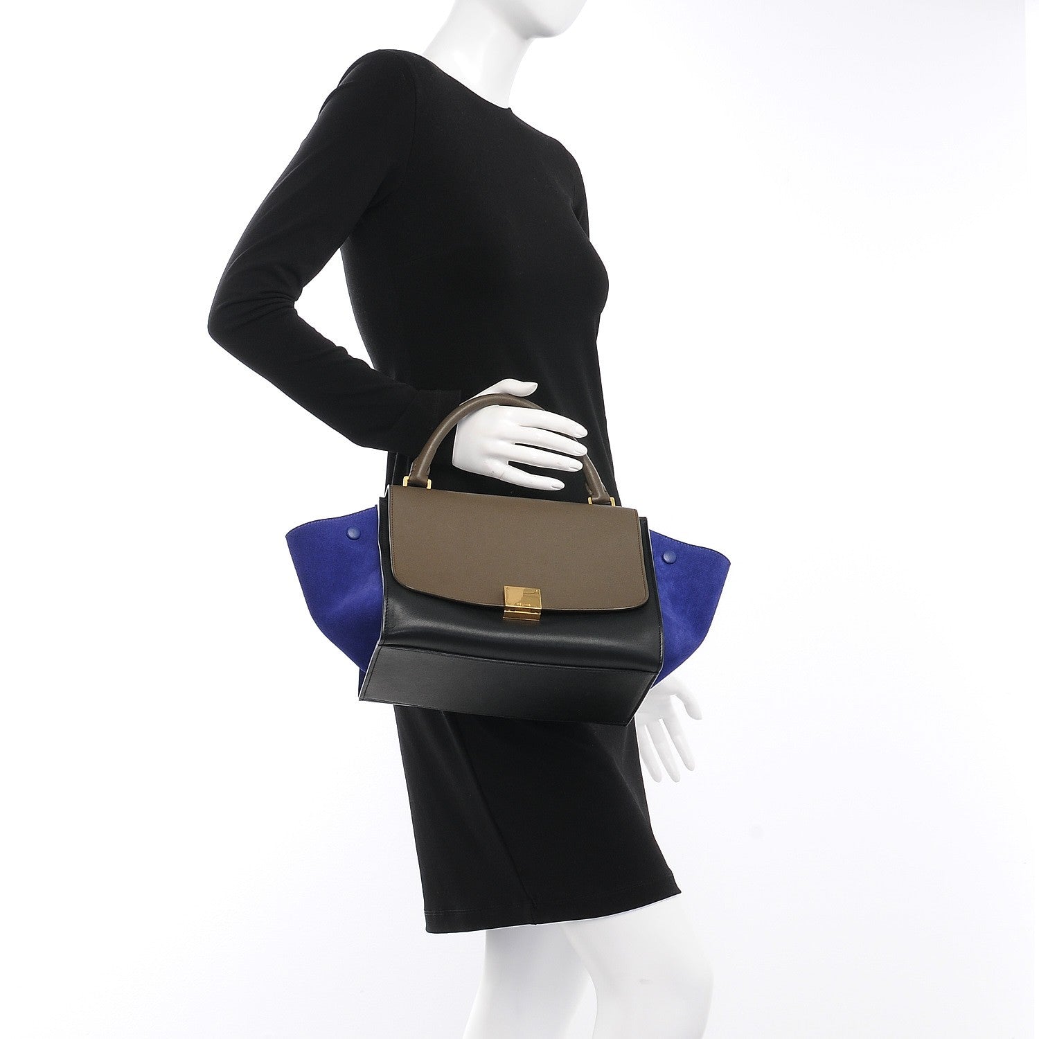 Celine Smooth Calfskin Suede Small Tri-Color Trapeze Indigo 2 of 8