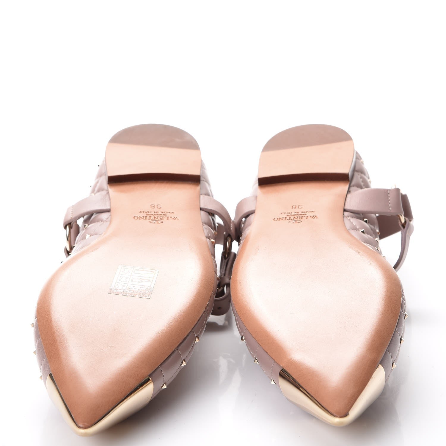 Valentino Garavani Lambskin Rockstud Spike Captoe Ballerina Flats 38 Poudre Gold 7 of 10