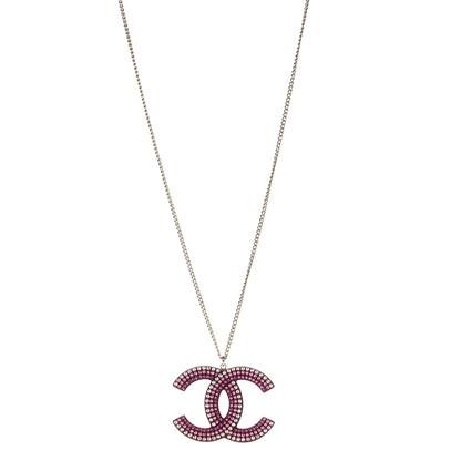 Chanel Resin Crystal CC Necklace Purple Pink 1 of 5