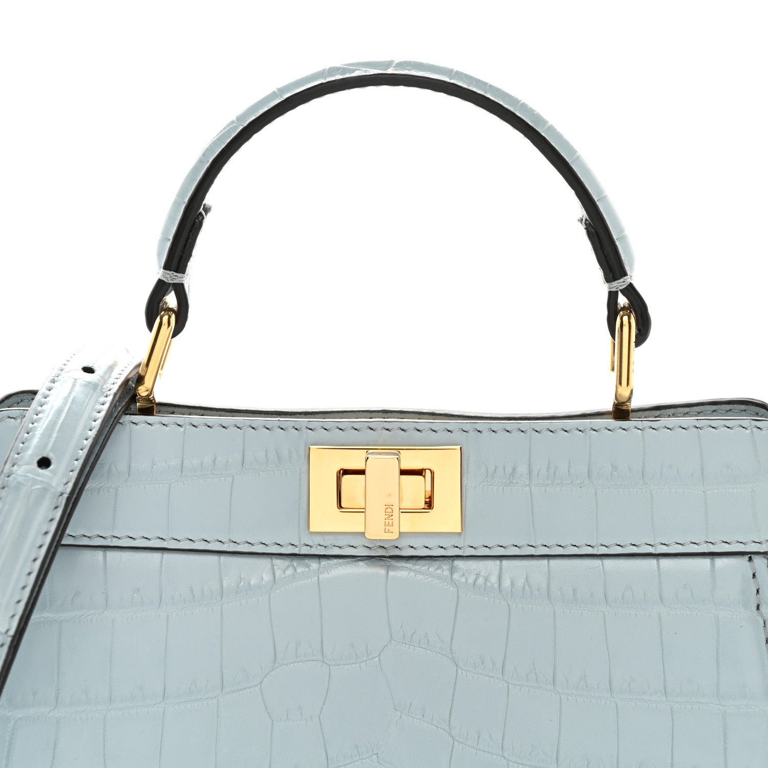 Fendi Shiny Crocodile Petite Peekaboo I SEE U Satchel Light Blue 8 of 10