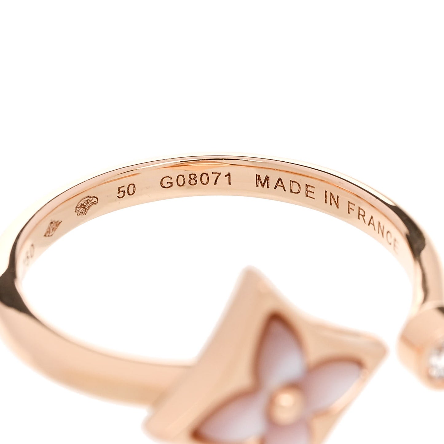 18K Pink Gold Diamond Mother of Pearl Mini Color Blossom Star Ring 50 5.25