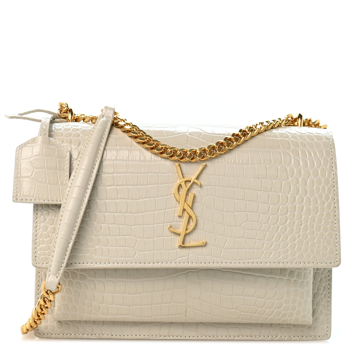 Saint Laurent Calfskin Crocodile Embossed Medium Monogram Sunset Blanc Vintage 1 of 12