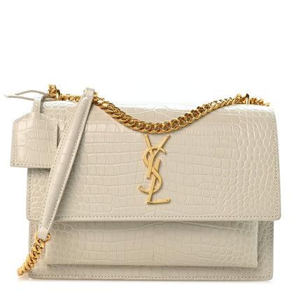 Saint Laurent Calfskin Crocodile Embossed Medium Monogram Sunset Blanc Vintage 1 of 12