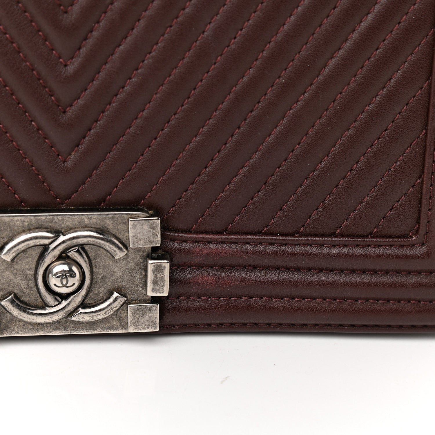 Chanel Calfskin Chevron Quilted Medium Boy Flap Burgundy 14 of 17