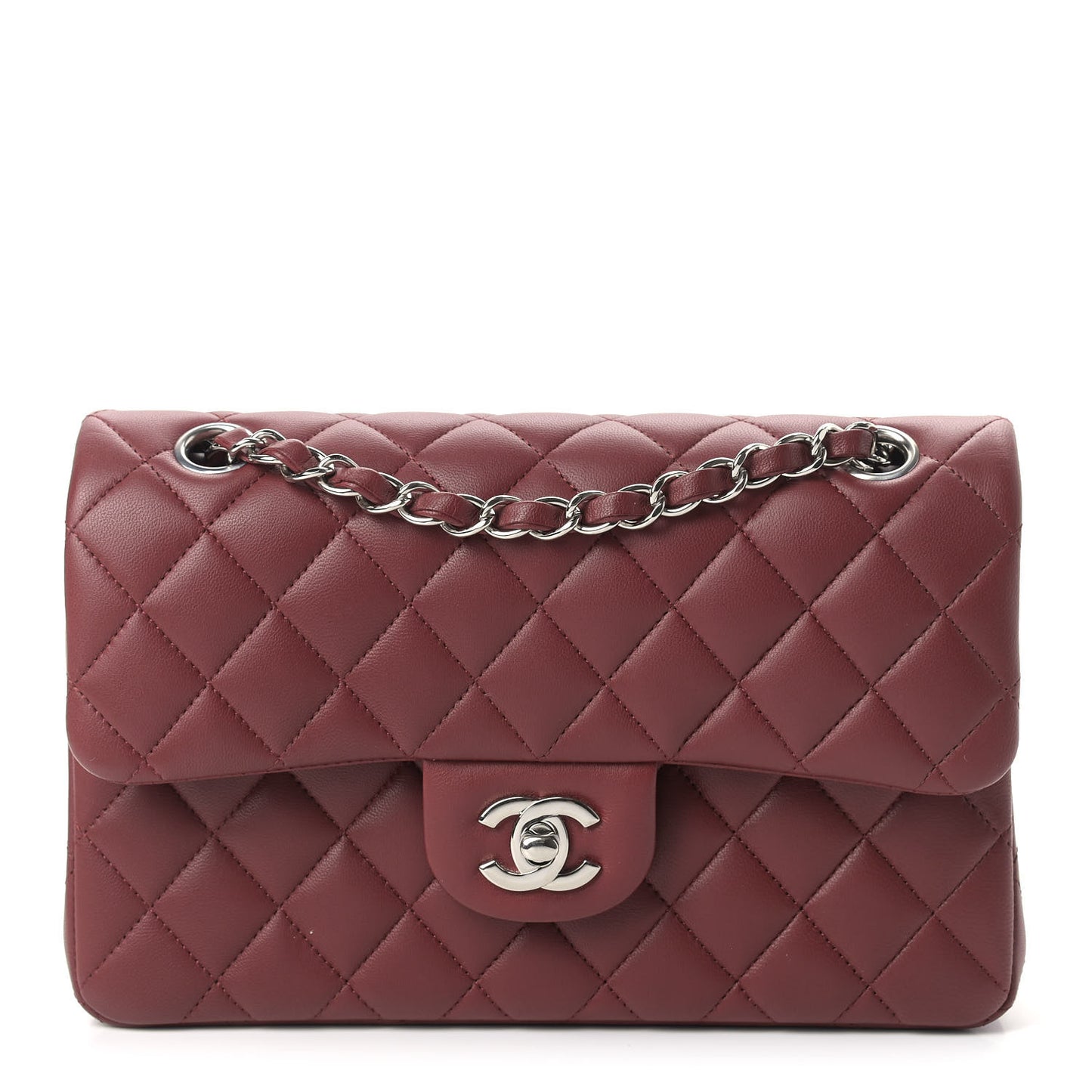 Lambskin Quilted Small Double Flap Dark Red
