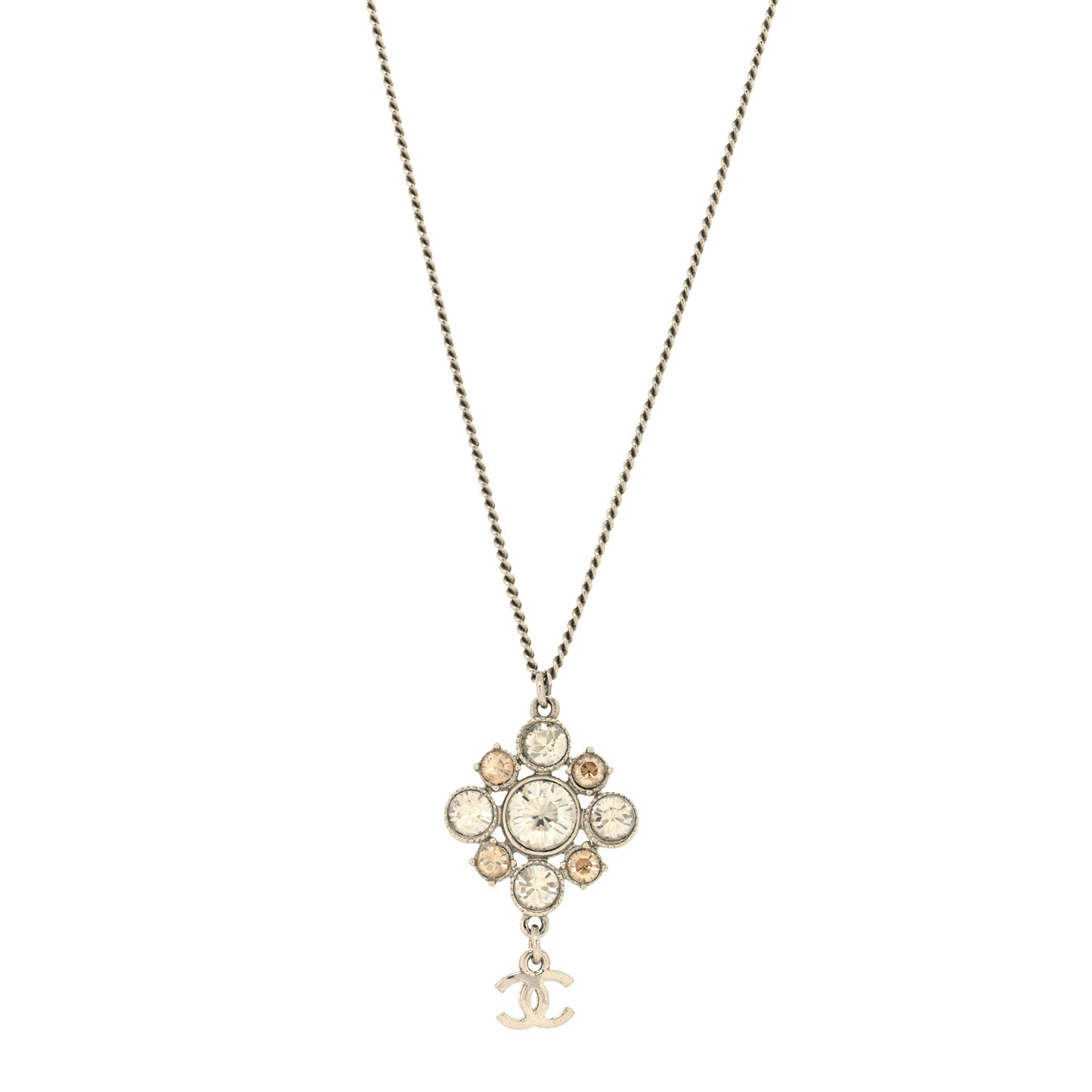 Crystal CC Drop Pendant Necklace Silver