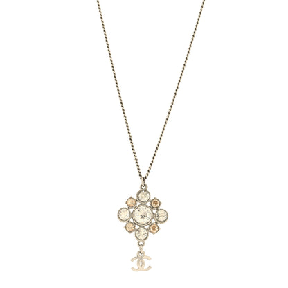 Chanel Crystal CC Drop Pendant Necklace Silver 2 of 5