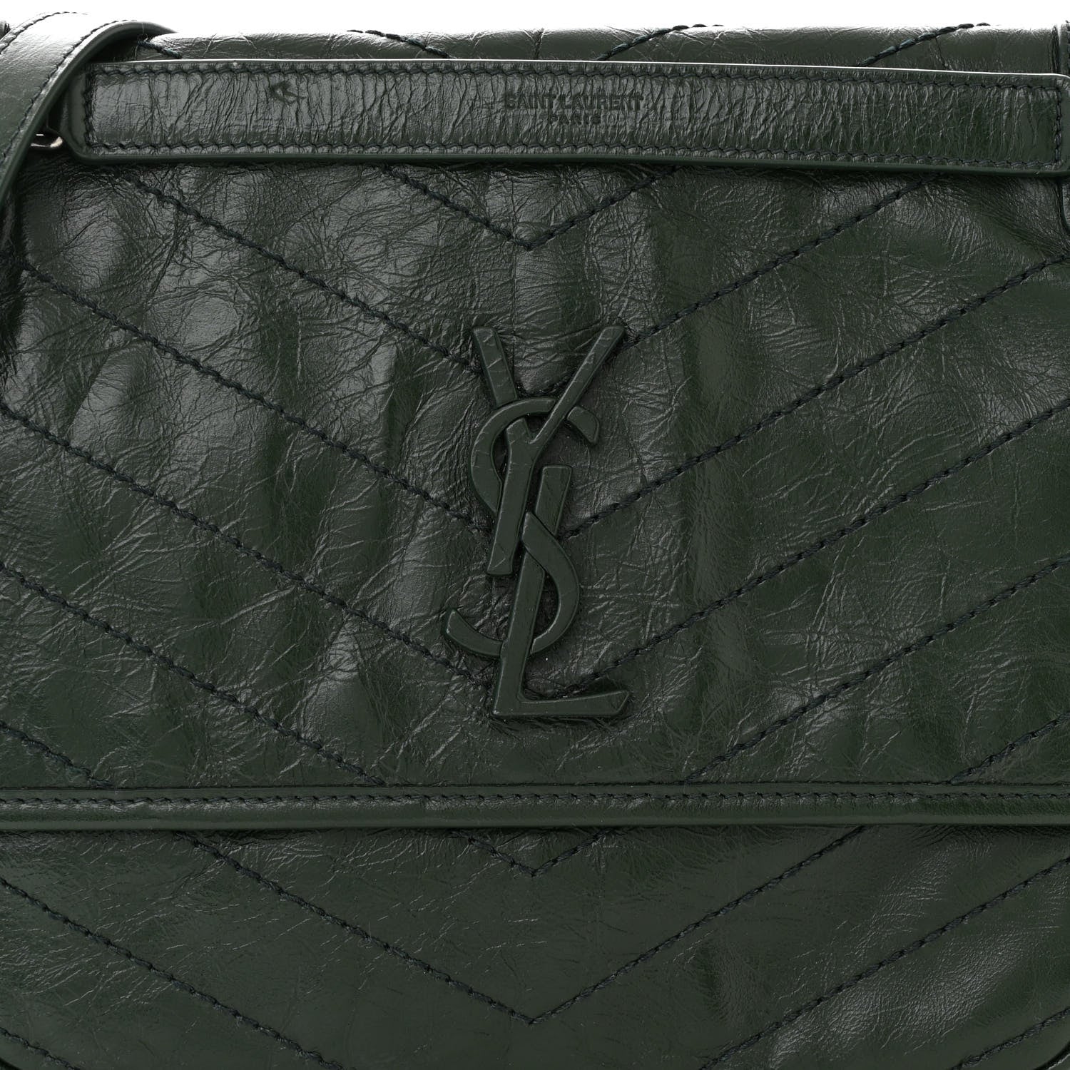 Saint Laurent Crinkled Calfskin Matelasse Monogram Medium Niki Chain Satchel Military Olive 8 of 10