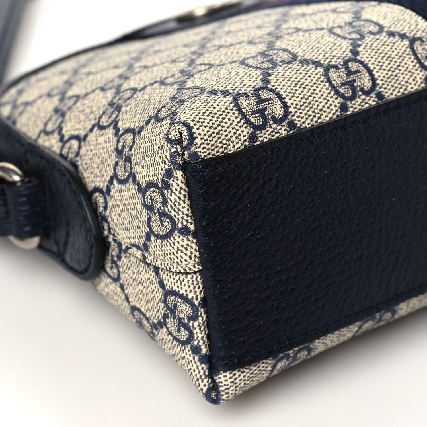 Gucci GG Supreme Monogram Textured Dollar Calfskin Web Small Ophidia Dome Shoulder Bag Beige Blue 9 of 10