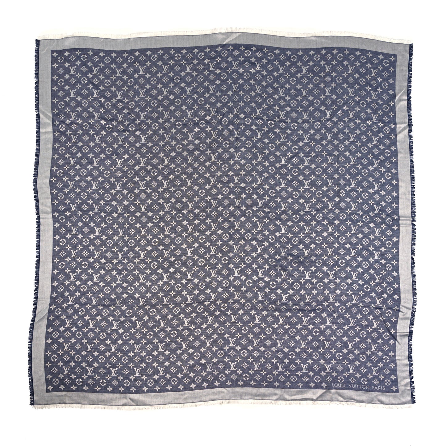 Silk Wool Monogram Denim Shawl Blue