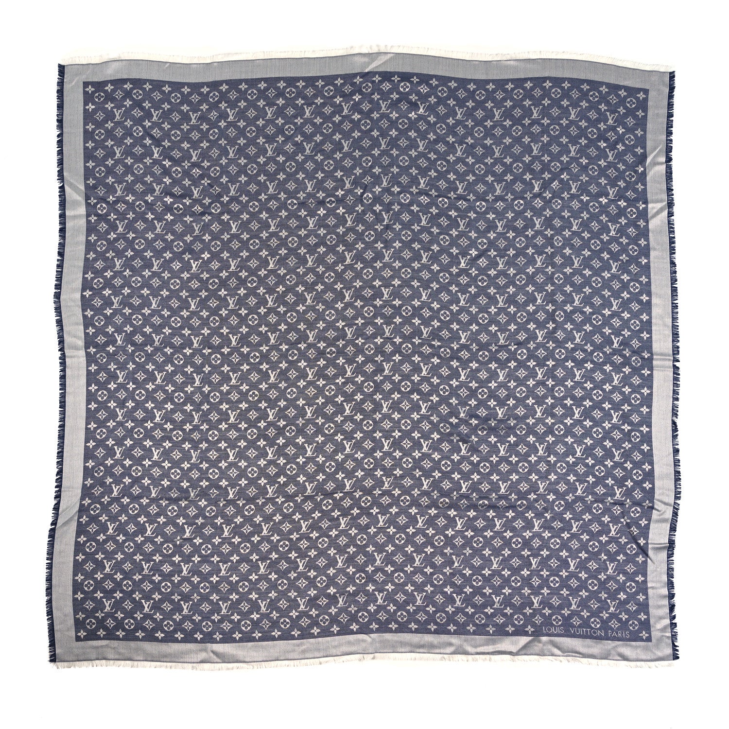 Louis Vuitton Silk Wool Monogram Denim Shawl Blue 1 of 3