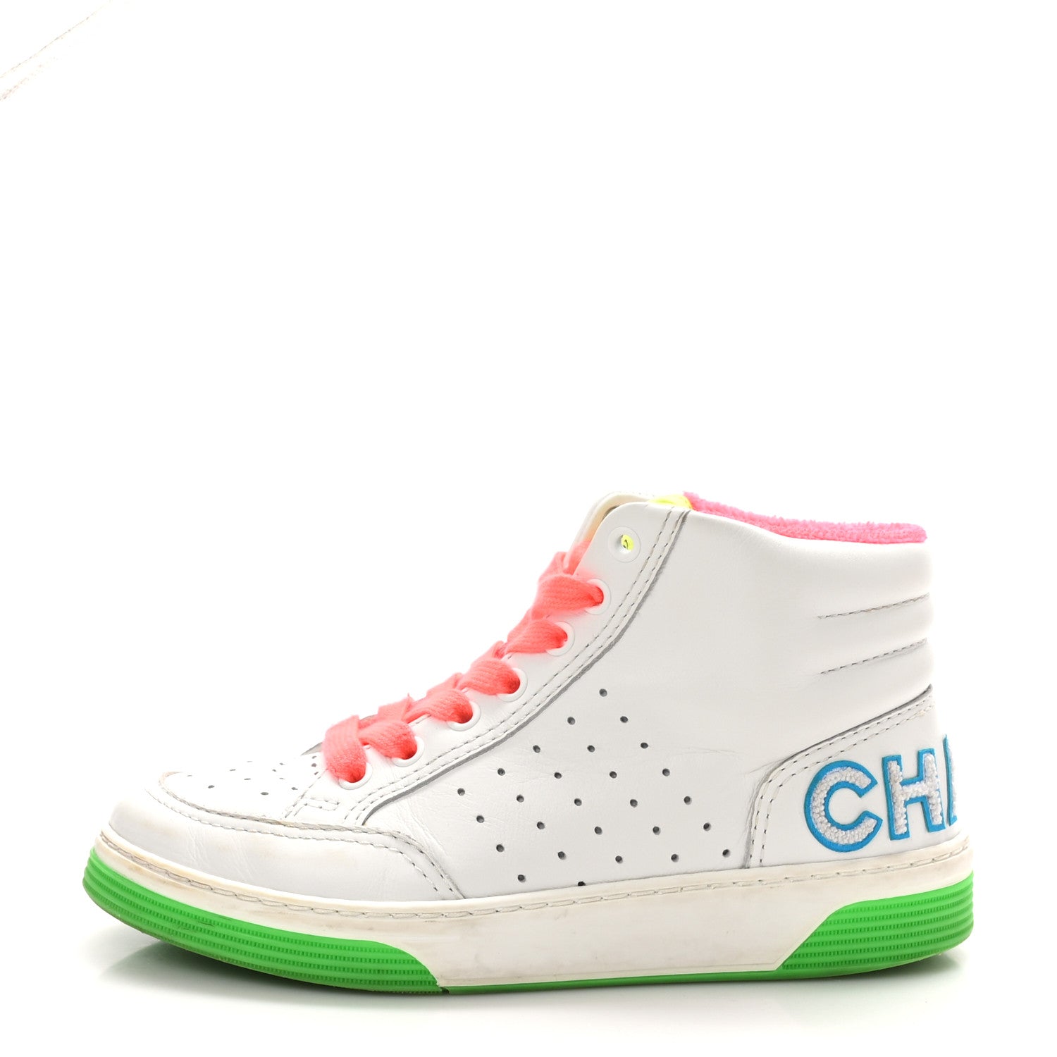Chanel Calfskin Womens Logo High Top Sneakers 36.5 White Multicolor 1 of 11