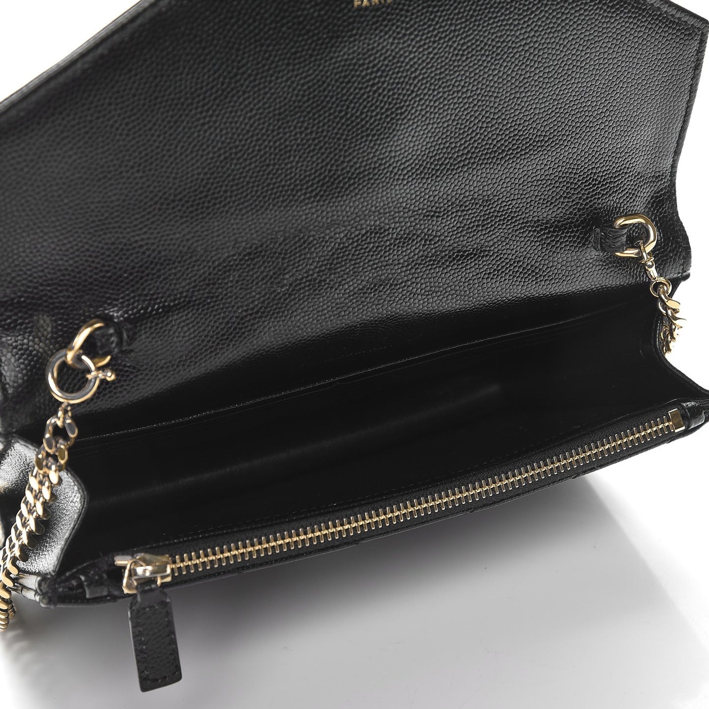 Grain De Poudre Matelasse Chevron Monogram Envelope Chain Wallet Black
