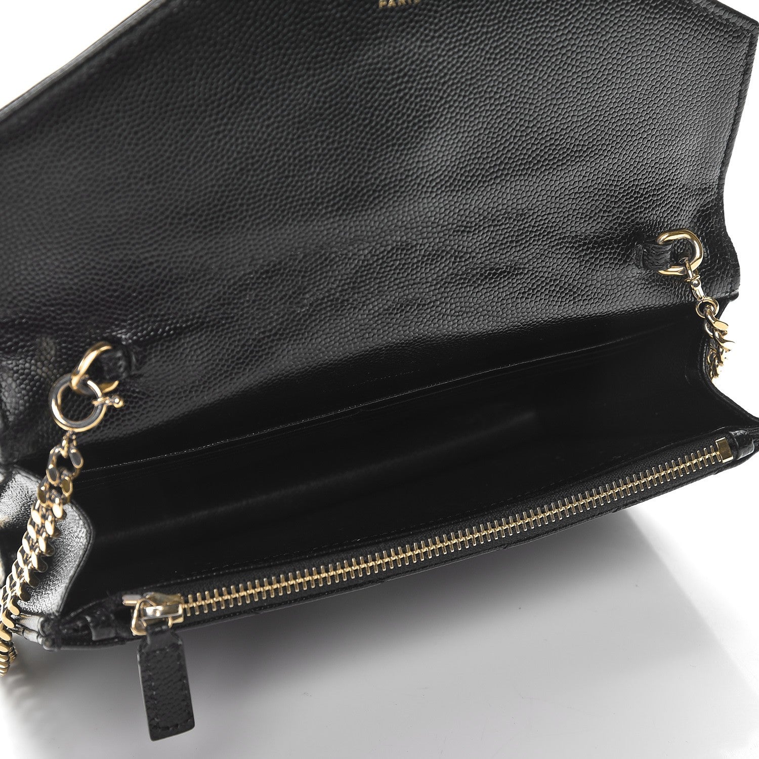 Saint Laurent Grain De Poudre Matelasse Chevron Monogram Envelope Chain Wallet Black 5 of 10