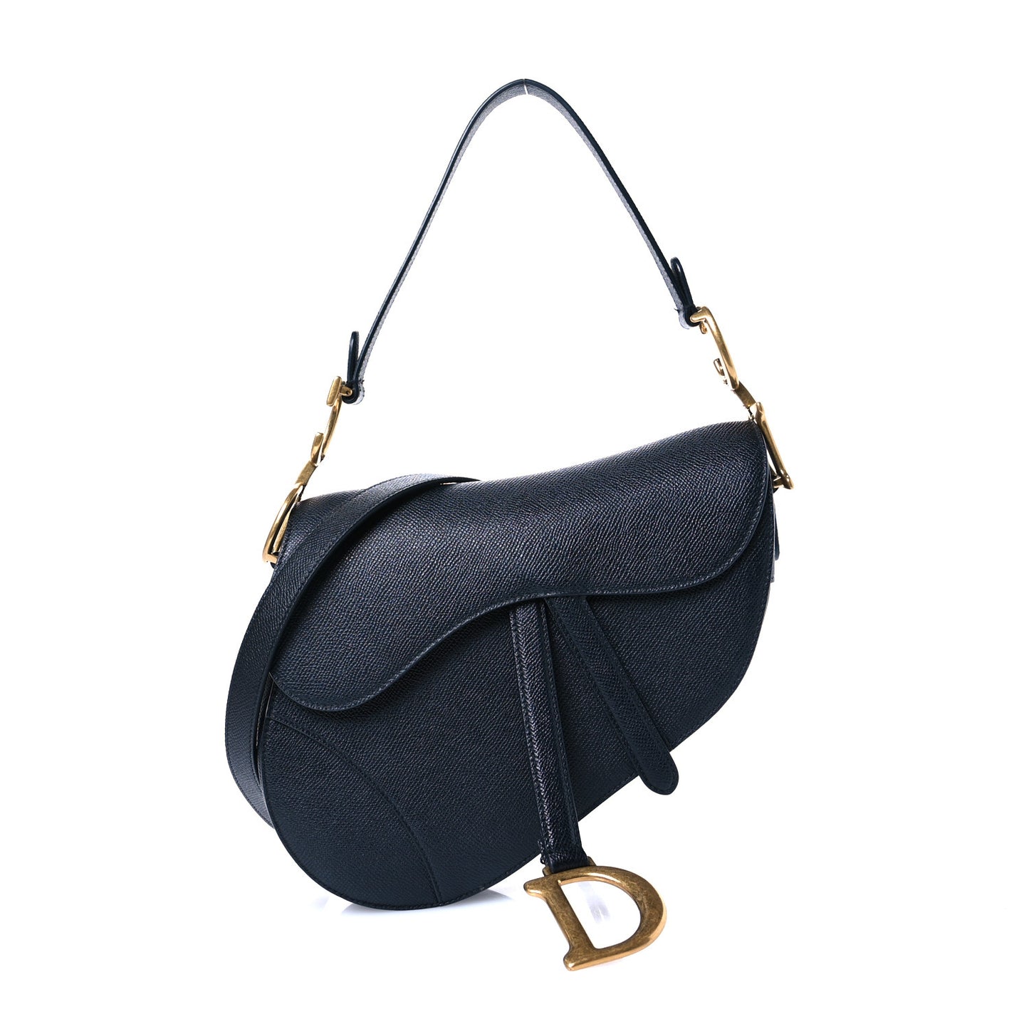 Grained Calfskin Saddle Bag With Strap Black