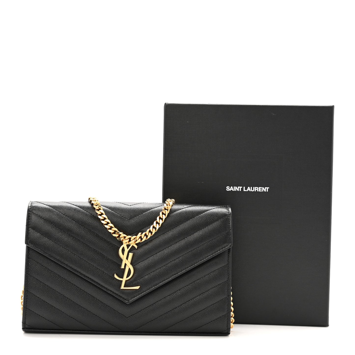 Grain De Poudre Matelasse Chevron Monogram Chain Wallet Black