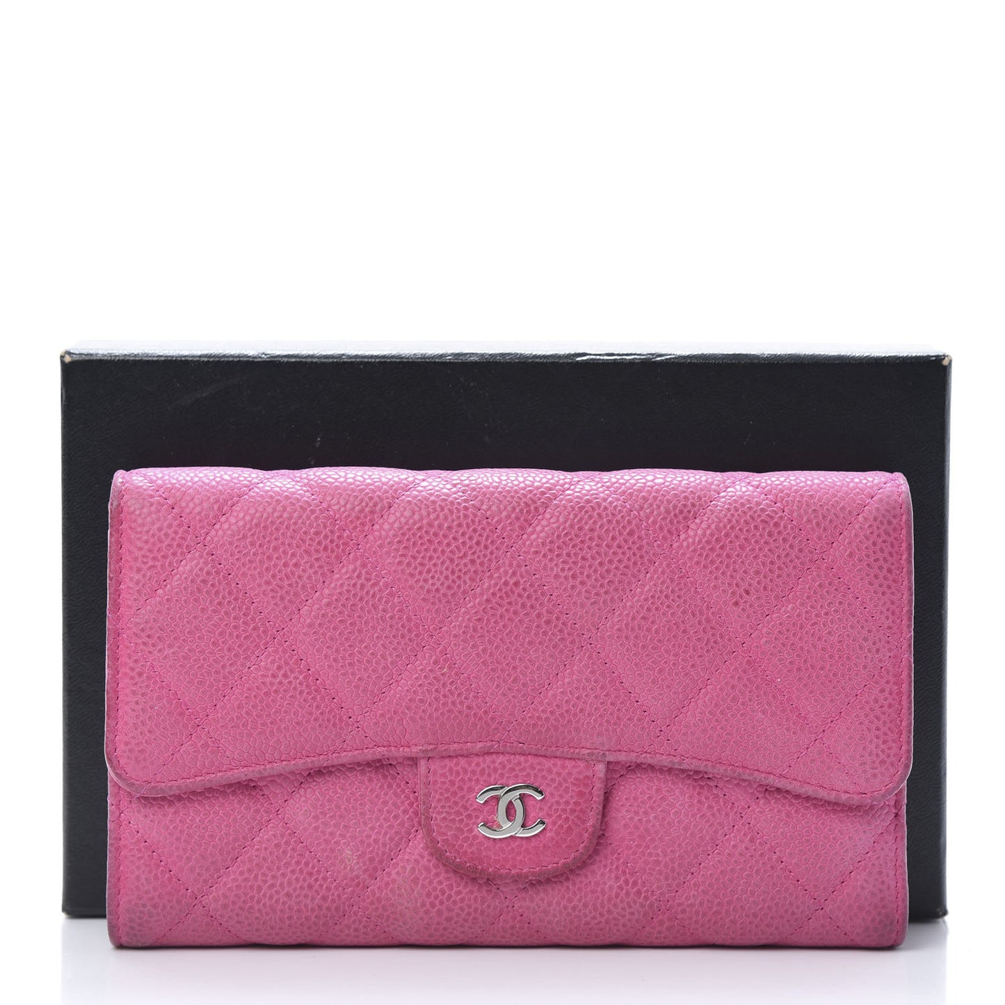Iridescent Caviar Quilted Large Flap Wallet Pink