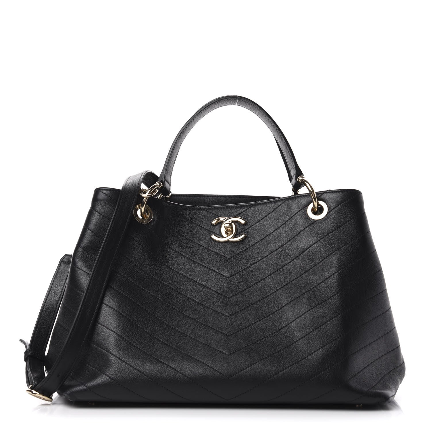 Chanel Calfskin Stitched Large Chevron Chic Shopping Bag Black 1 of 10