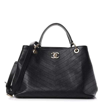Chanel Calfskin Stitched Large Chevron Chic Shopping Bag Black 1 of 14